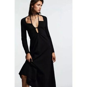 ZARA Midi Dress With Slit Strappy Cutout Top Long
Sleeve Black Dress